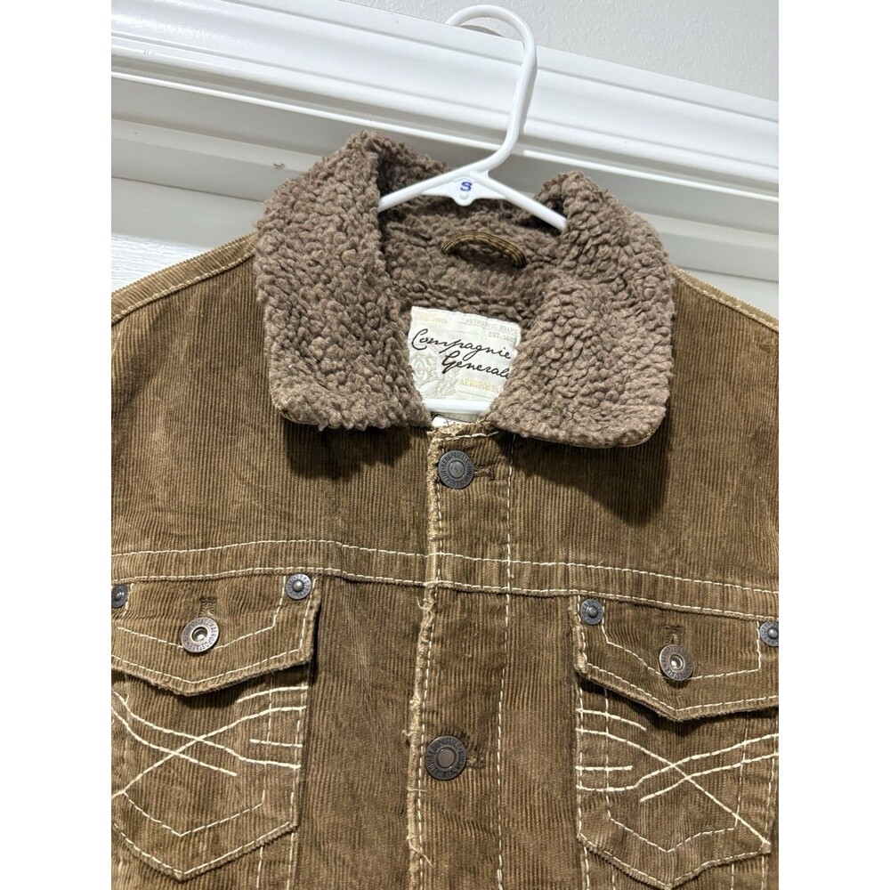 Compagnie Generale Men's Brown Sherpa Lined Cotton Trucker Jacket Button XL - Picture 5 of 10